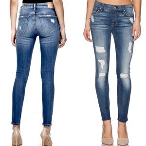 7 FOR ALL MANKIND SKINNY ANKLE DESTROYED DISTRESSED WHISKERED DARK BLUE JEANS 26